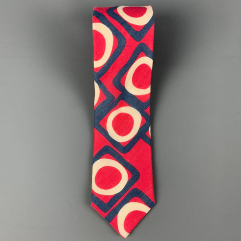 ALTEA Red Navy Print Linen Ramie Tie