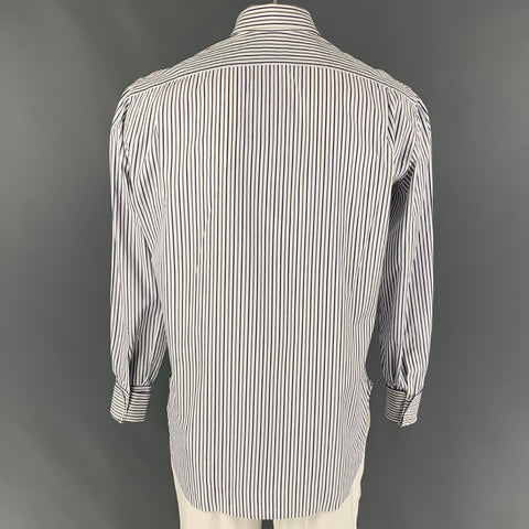 KITON Size M White Grey Blue Stripe Cotton Long Sleeve Shirt