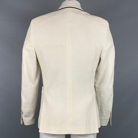 LORDS & FOOLS Size 38 Beige &  Black Woven Linen / Cotton Sport Coat