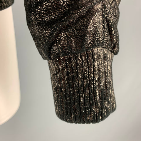 MUUBAA Taille 6 Blouson Bomber en Cuir Argenté Métallisé en Cuir d'Agneau