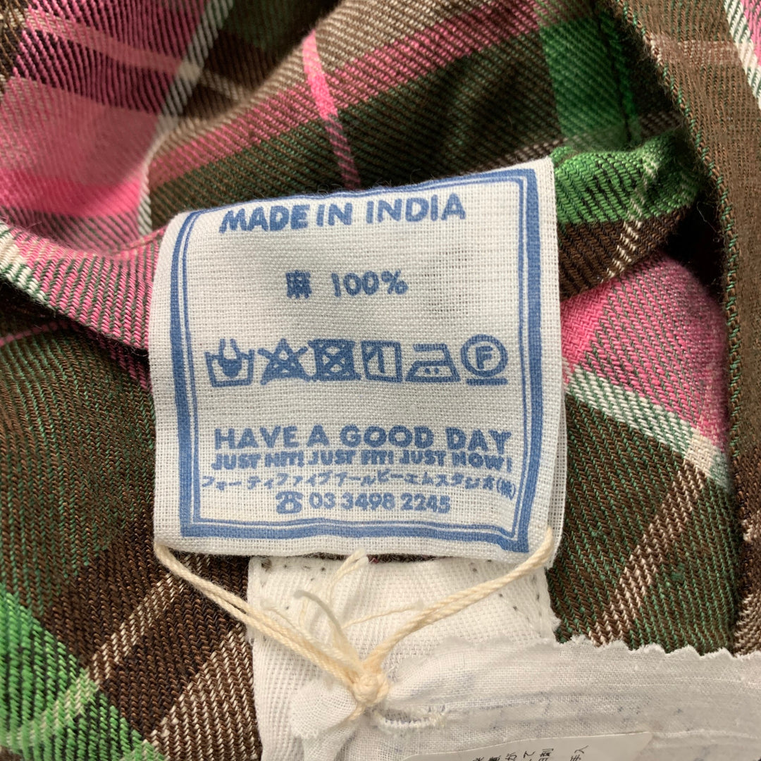 R13 Size L Pink Olive & Brown Plaid Linen Notch Lapel Jacket