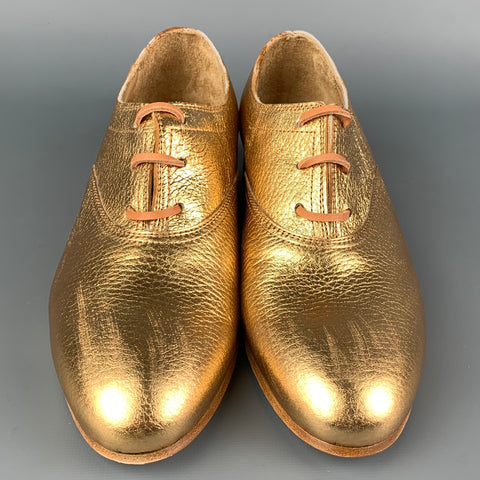FORTE_FORTE Zapatos planos con cordones de cuero metalizado dorado Talla 9
