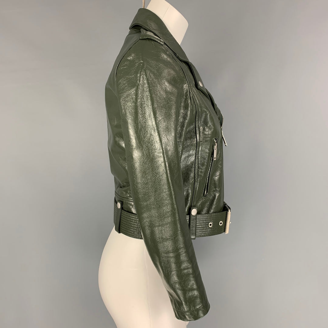 GIVENCHY Size 4 Green Leather Calfskin Biker Jacket