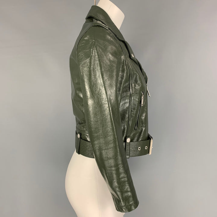 GIVENCHY Size 4 Green Leather Calfskin Biker Jacket