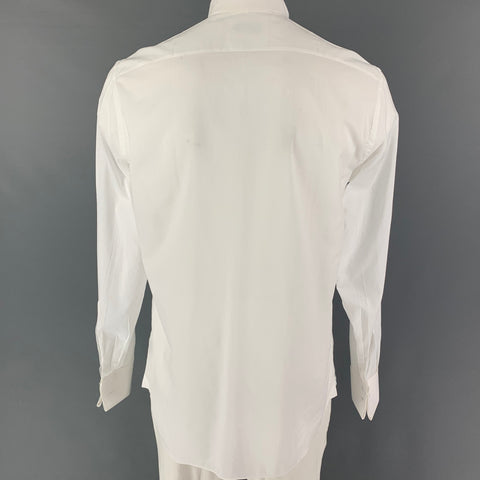 TOM FORD Size L White Ruffled Cotton Nehru Collar Long Sleeve Shirt