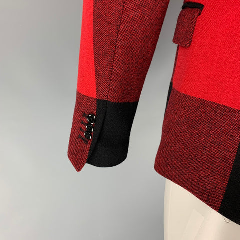 MOSCHINO Size 38 Red Black Checkered Polyamide Blend Jacket