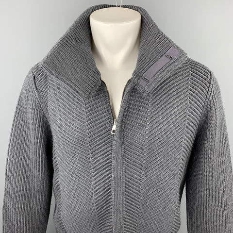 LOUIS VUITTON Size M Gray Knitted Wool Blend Zip Up High Collar Jacket