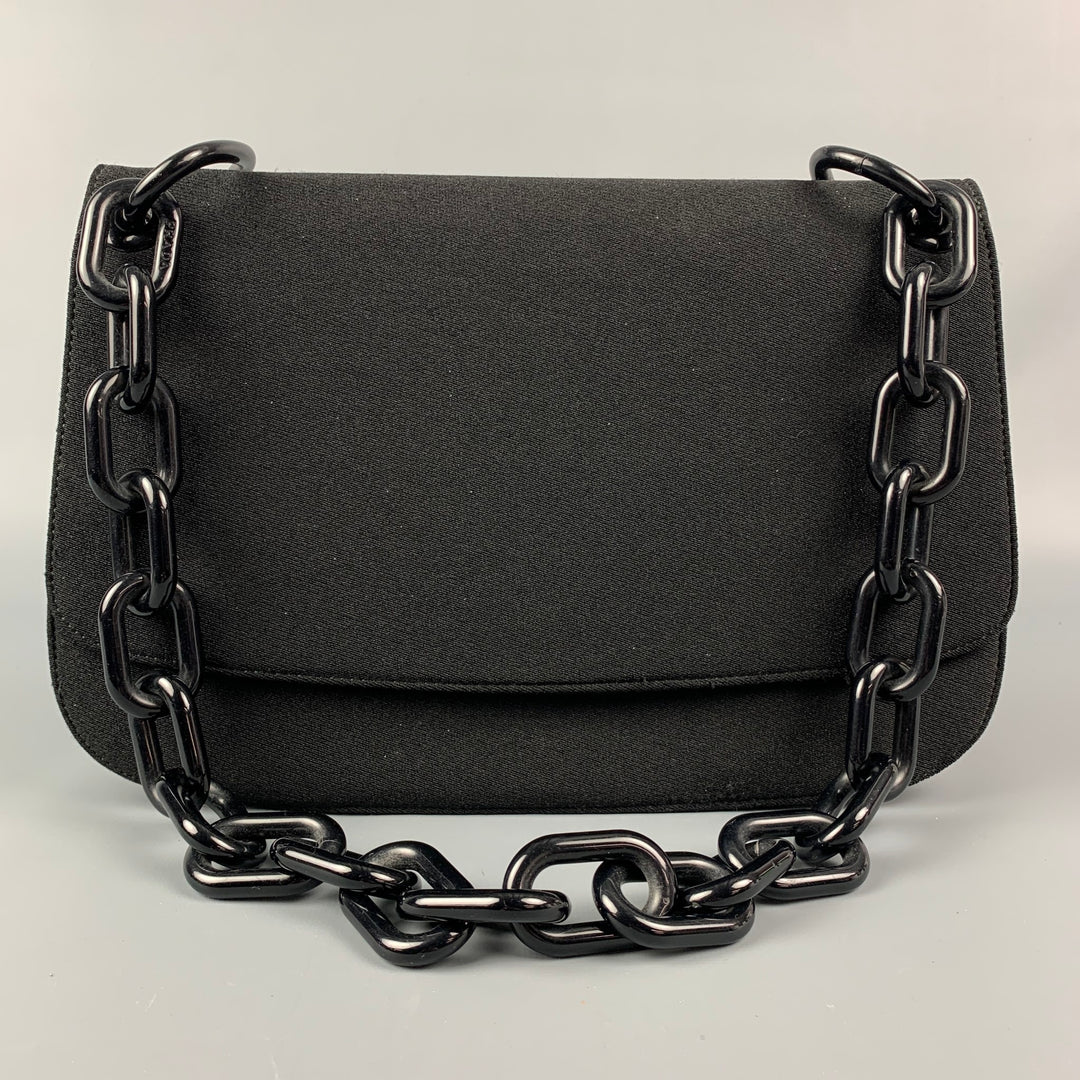 PRADA Black Fabric Acetate Chain Shoulder Bag Handbag