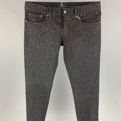 JOHN RICHMOND Taille 29 Jean skinny en coton imprimé animal noir avec braguette zippée