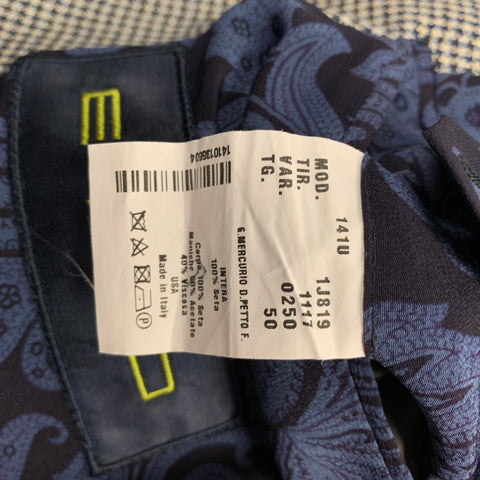 ETRO Talla 40 Abrigo deportivo cruzado de seda de pata de gallo azul marino y blanco