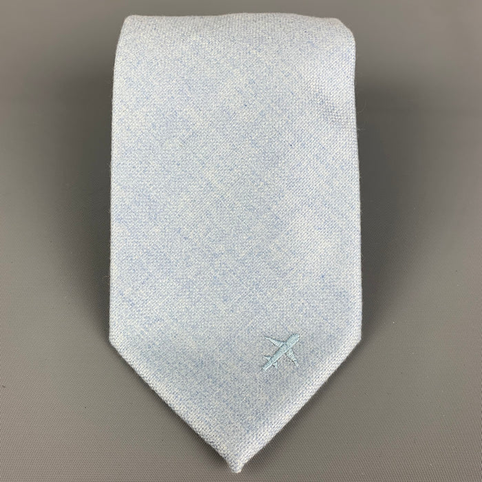 LORO PIANA Light Blue Embroidered Cashmere Tie