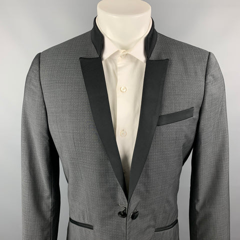 CLOAK Size M Dark Gray & Black Nailhead Wool / Mohair Peak Lapel Sport Coat