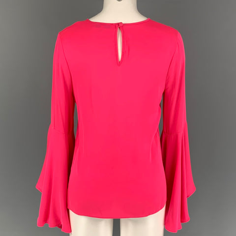 MILLY Size S Pink Silk Crew-Neck Bell Sleeves Blouse