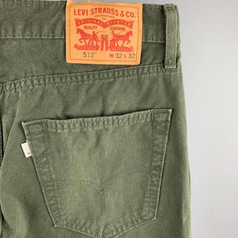 LEVI'S 512 Size 32 Forest Green Cotton Zip Fly Jeans