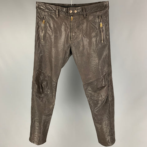 DIESEL Size 31 Brown Leather Biker Casual Pants