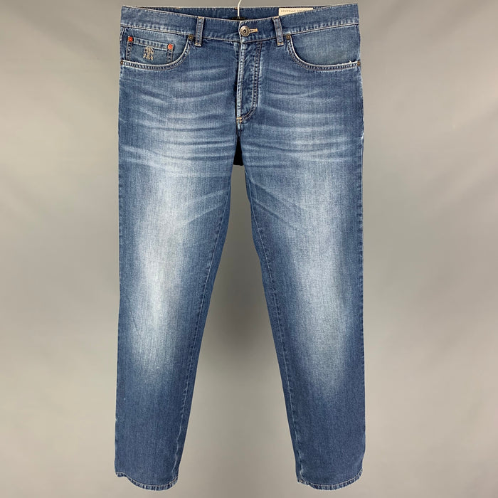 BRUNELLO CUCINELLI Talla 34 Vaqueros con bragueta de botones de algodón lavado azul