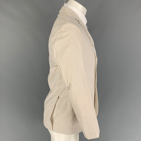BLACK FLEECE Chest Size S Taupe White Seersucker Cotton Notch Lapel Sport Coat