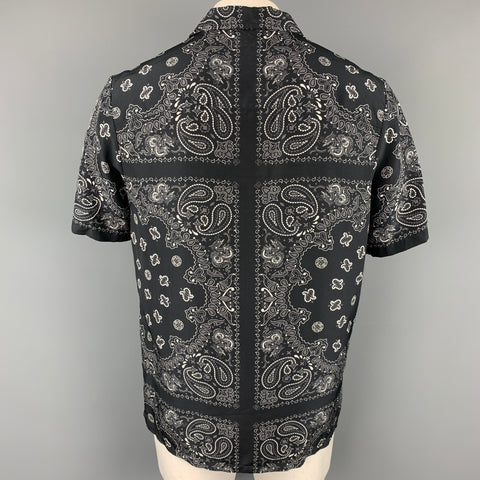 ALEXANDER WANG Size XL Black & Grey Paisley Silk Camp Short Sleeve Shirt