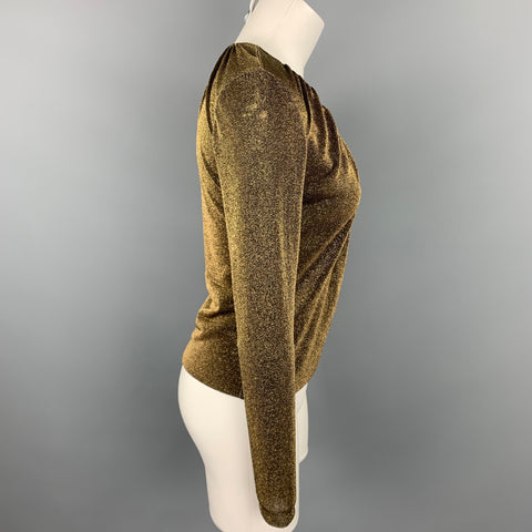 GUCCI Size 6 Gold & Black Lurex Polyester / Nylon V-Neck Dress Top