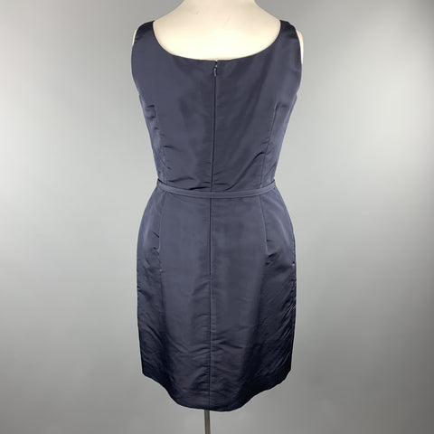 OSCAR DE LA RENTA Size 12 Navy Silk Sleeveless Sheath Cocktail Dress
