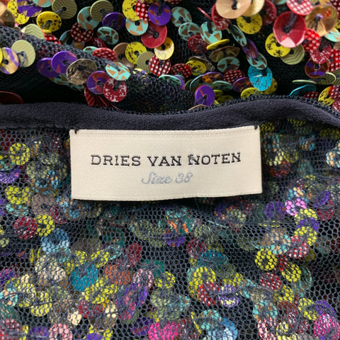 DRIES VAN NOTEN Size 8 Multi-Color Mesh Sequin Polyester Dress Top