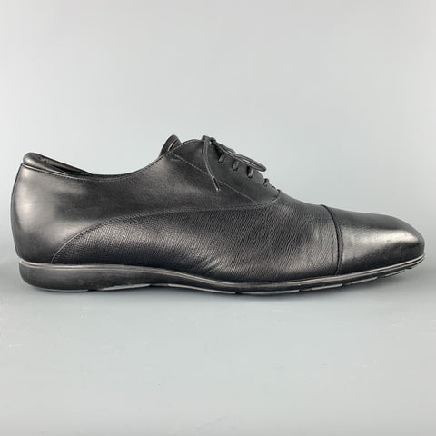 GIORGIO ARMANI Size 10 Black Textured Leather Rubber Sole Lace Up