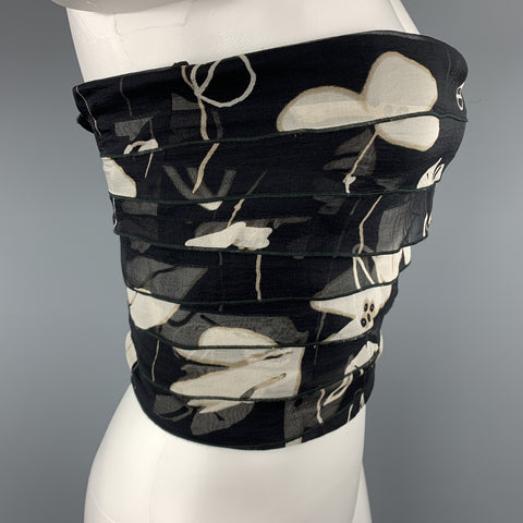 ARMANI COLLEZIONI Size 4 Black & Grey Floral Layered Silk Strapless Shell Top