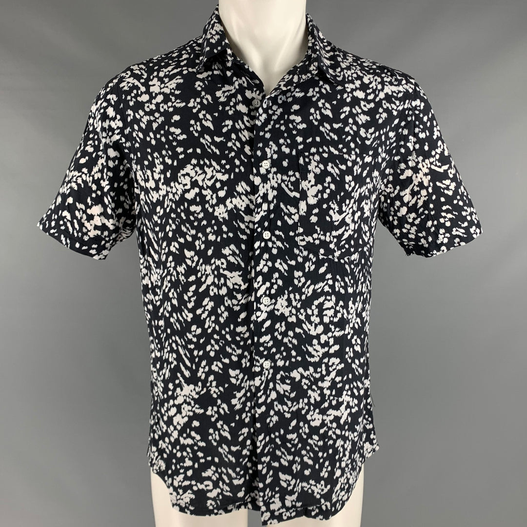 NEUW Size S Black White Marble Rayon One Pocket Short Sleeve Shirt