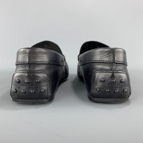 TOD'S Size 10 Black Leather Metal Horsebit  Driver Sole Loafers