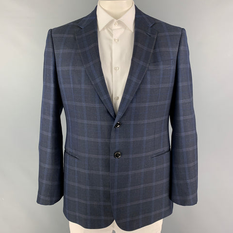 GIORGIO ARMANI Size 44 Navy Black Plaid Single Breasted Sport Coat