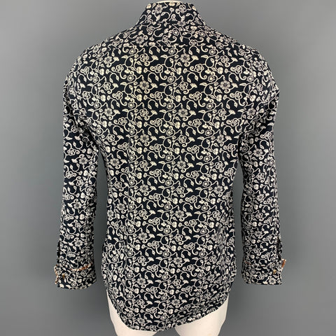 PEPE JEANS LONDON Size L Black & White Floral Cotton Button Up Long Sleeve Shirt