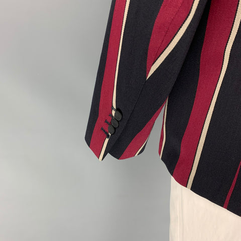 KENT CURWEN Size 48 Black & Burgundy Vertical Stripe Notch Lapel Sport Coat