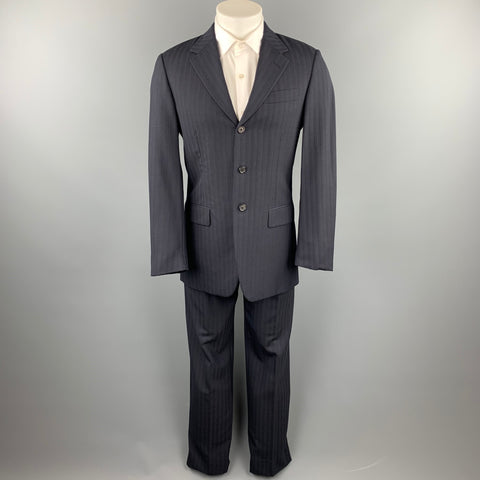 PRADA Size 38 Regular Navy Stripe Wool Blend Notch Lapel Suit