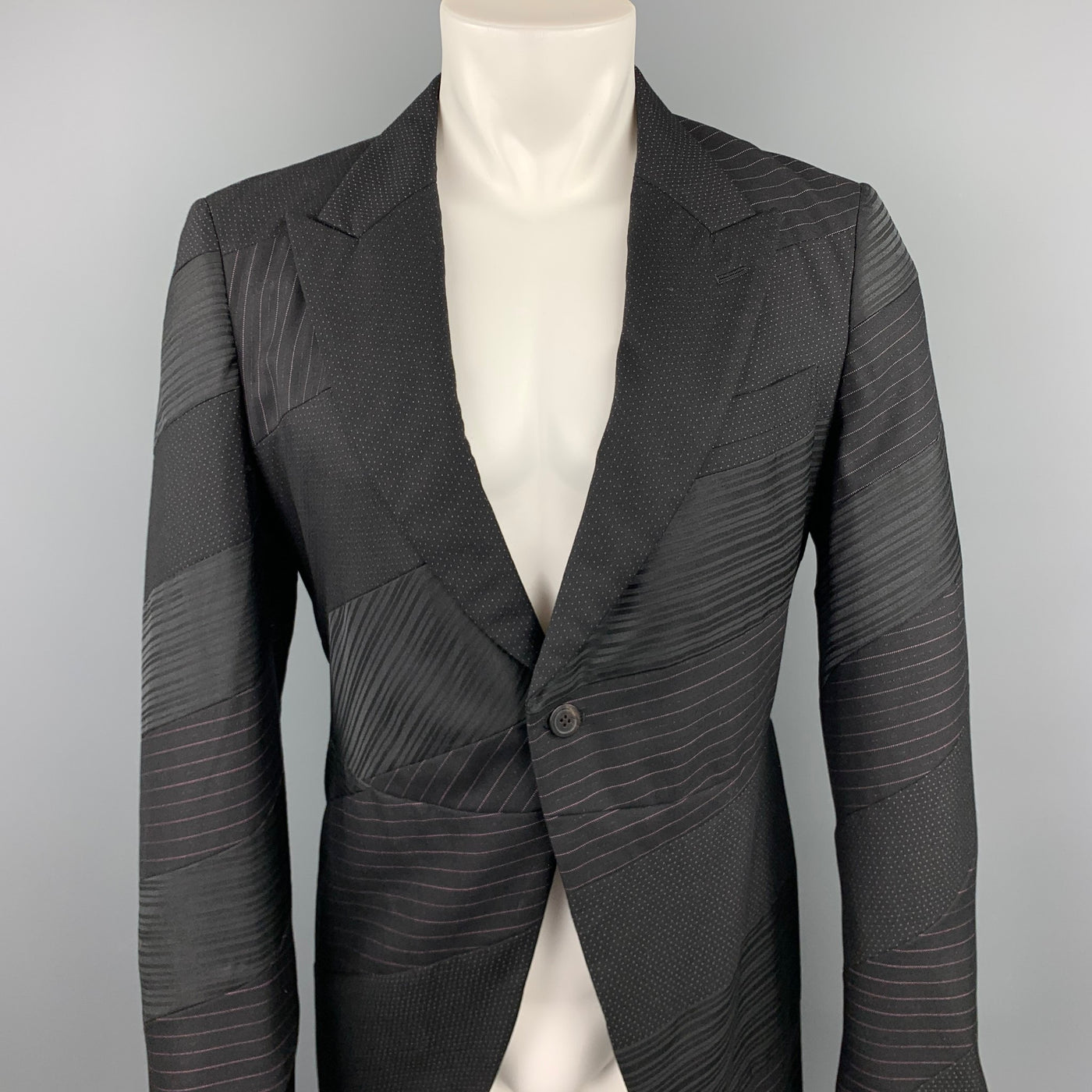 COMME des GARCONS HOMME PLUS Size M Black Mixed Fabrics Peak Lapel Tails Coat