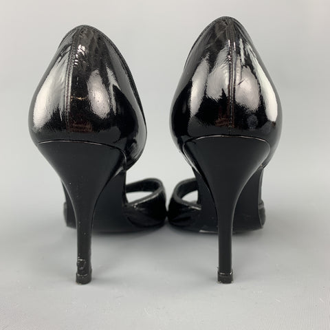 LANVIN Size 7 Black Patent Leather D'Orsay Peep Toe Pumps