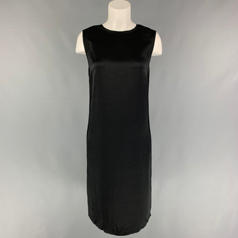 HELMUT LANG Talla XS Vestido recto de seda negro a media pantorrilla