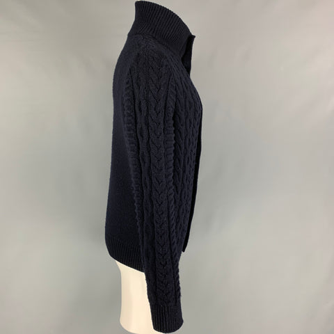 LOUIS VUITTON Size S Navy Knitted Wool Cashmere High Collar Cardigan