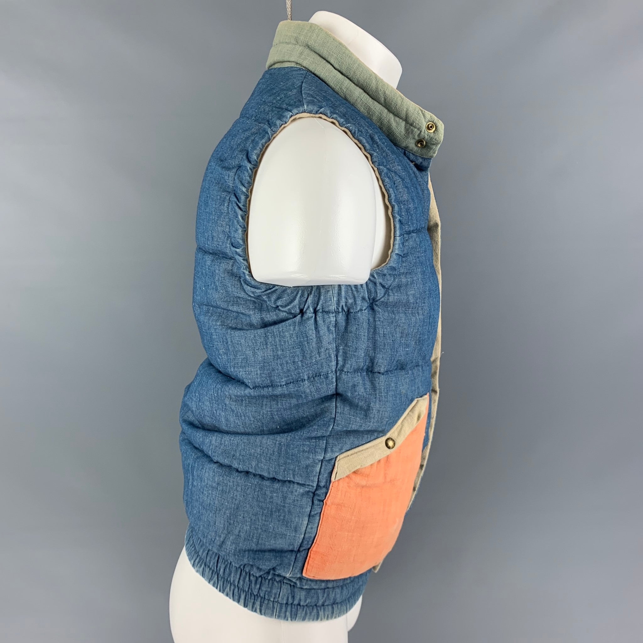 VISVIM Size S Blue Orange Color Block Cotton Linen Reversible Vest