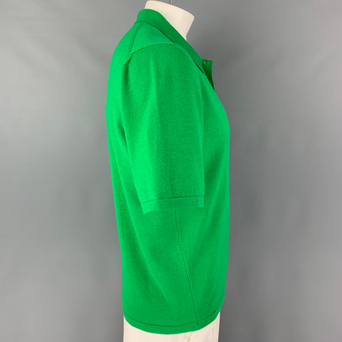 BOTTEGA VENETA Size XL Green Knitted Wool Blend Buttoned Polo