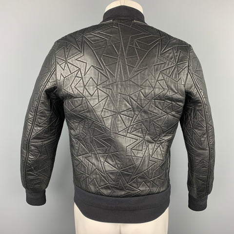 NEIL BARRETT Size S Black Quilted Leather Zip Up Bomber Jacket