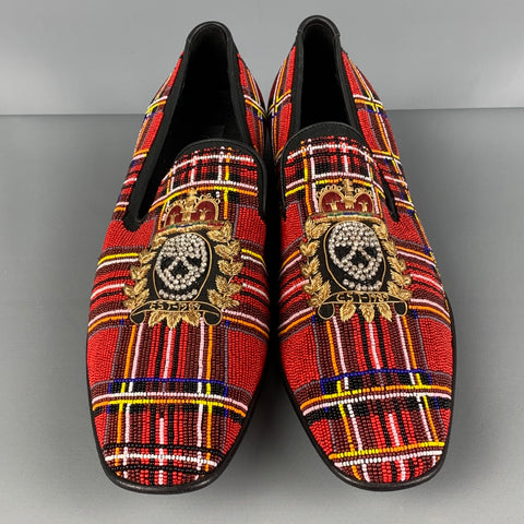 DONALD J PLINER Size 12 Red Multi-Color Beaded Leather Slip On Loafers