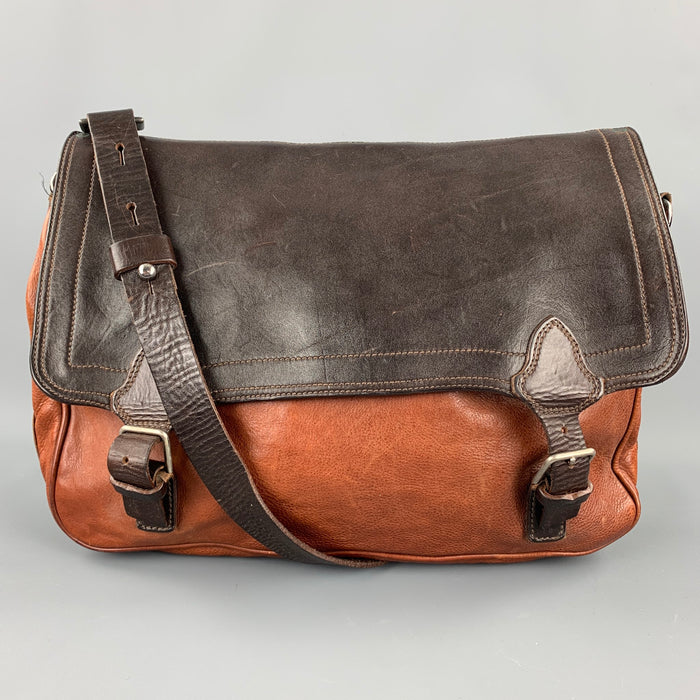 DRIES VAN NOTEN Brown Leather Rectangle Messenger Bag