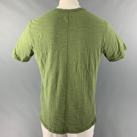 RAG & BONE Size L Olive Textured Cotton Crew-Neck T-shirt