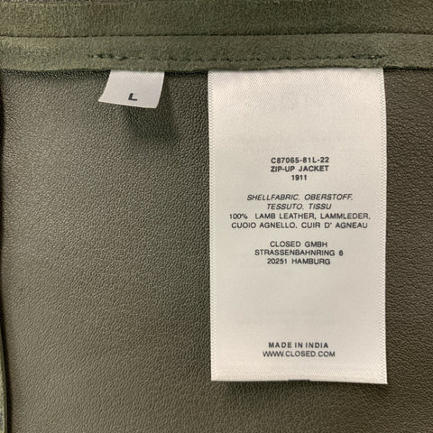 CLOSED Chest  Size L Olive Green Solid Suede Zip Jacket