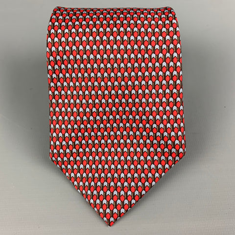 YVES SAINT LAURENT Red Blue Print Silk Tie