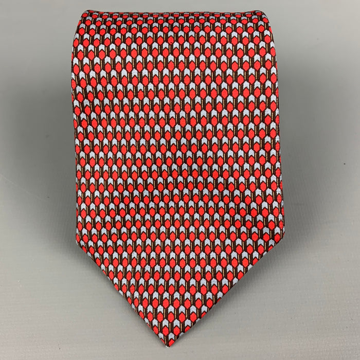 YVES SAINT LAURENT Red Blue Print Silk Tie
