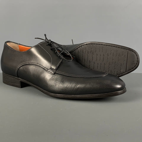 SANTONI Atwood Size 8.5 Black Round Toe Lace Up Shoes