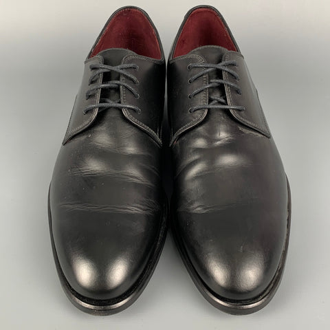 CANALI Size 8 Black Leather Lace Up Shoes