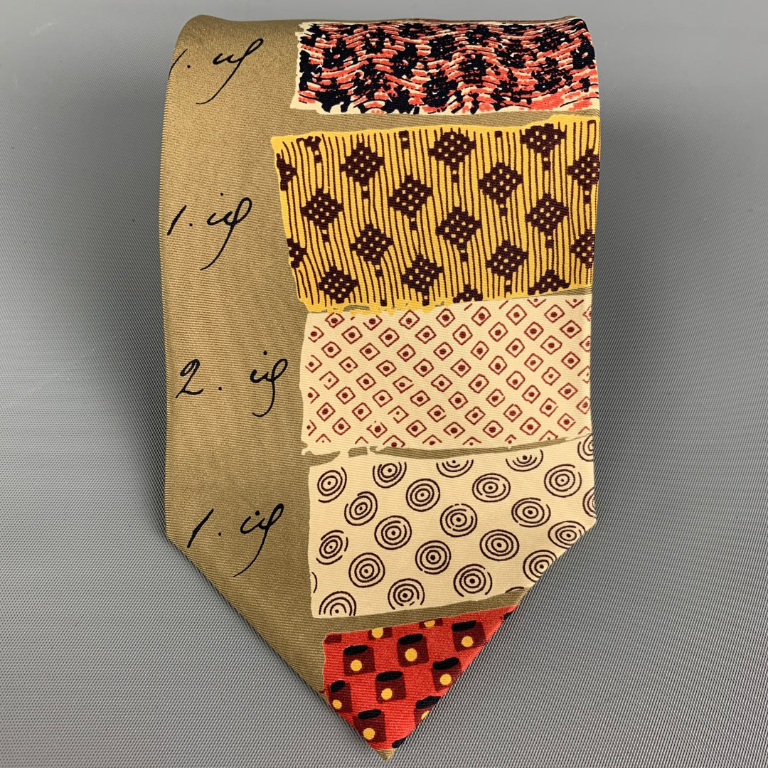 MATSUDA Khaki Abstract Print Silk Tie