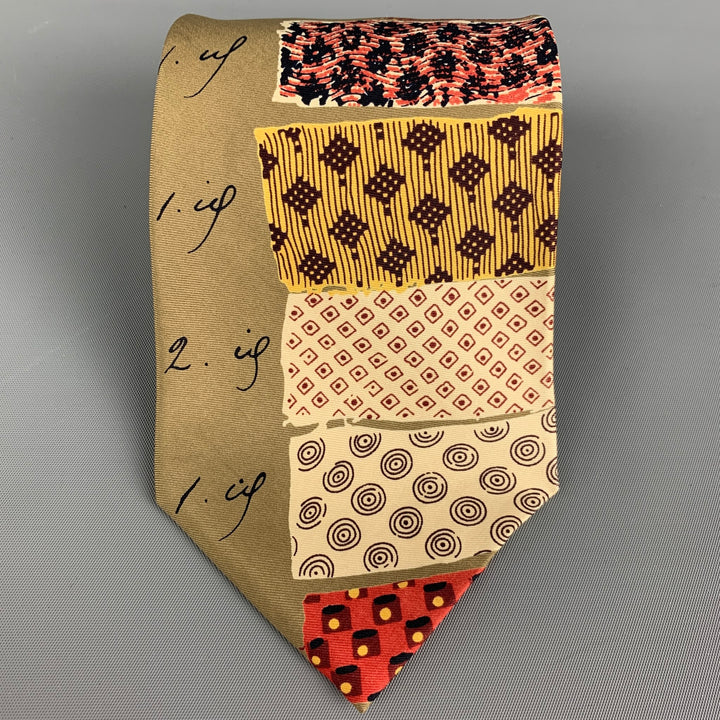 MATSUDA Khaki Abstract Print Silk Tie